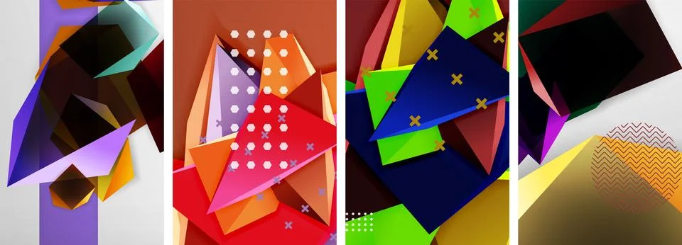 Trendy low poly 3d triangle shapes and other geometric elements background 스톡 일러스트