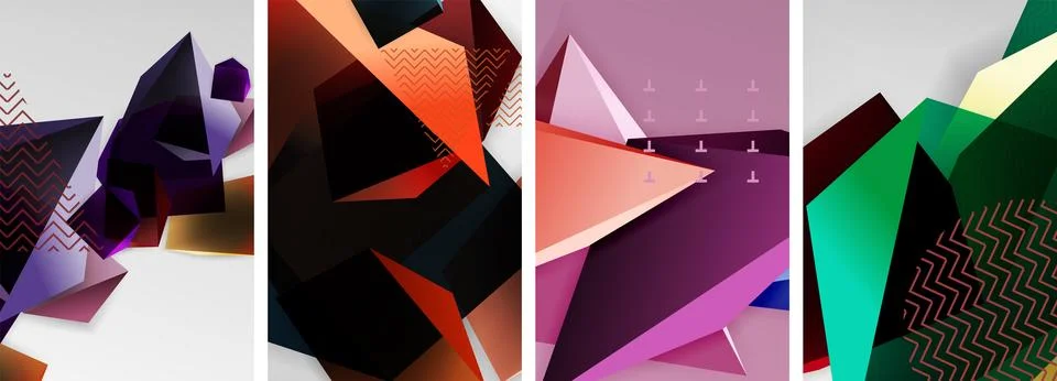 Trendy low poly 3d triangle shapes and other geometric elements background Stock Illustration