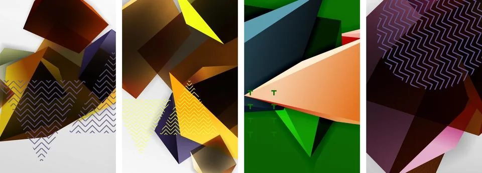 Trendy low poly 3d triangle shapes and other geometric elements background Illustrazione stock