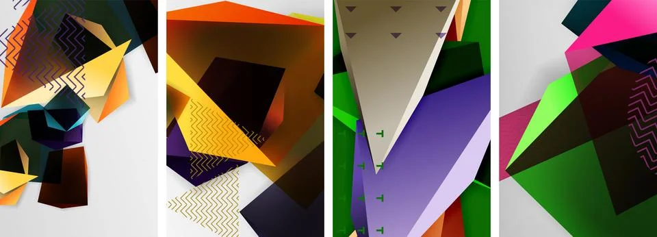 Trendy low poly 3d triangle shapes and other geometric elements background Stock Illustration