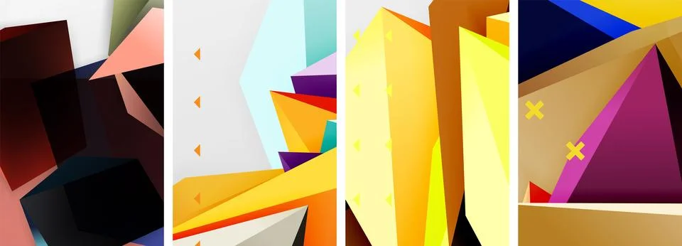 Trendy low poly 3d triangle shapes and other geometric elements background Illustrazione stock