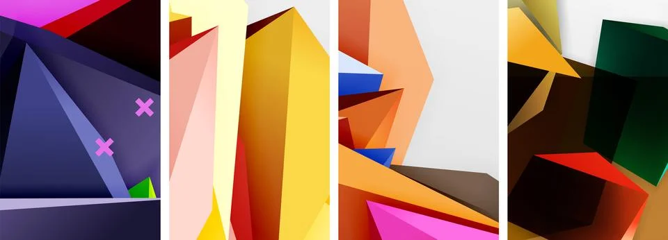 Trendy low poly 3d triangle shapes and other geometric elements background Illustrazione stock