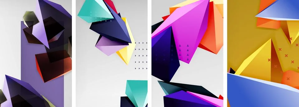 Trendy low poly 3d triangle shapes and other geometric elements background 스톡 일러스트
