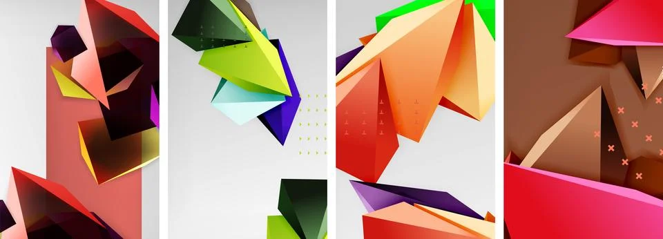 Trendy low poly 3d triangle shapes and other geometric elements background イラスト素材