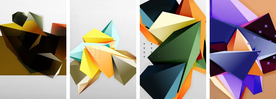 Trendy low poly 3d triangle shapes and other geometric elements background 스톡 일러스트