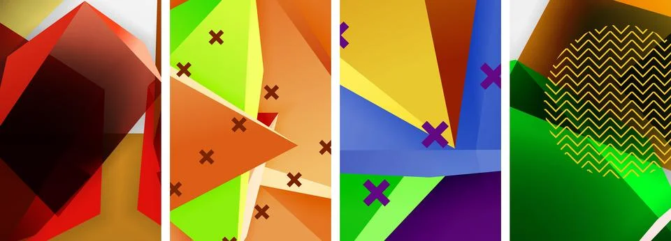 Trendy low poly 3d triangle shapes and other geometric elements background 스톡 일러스트