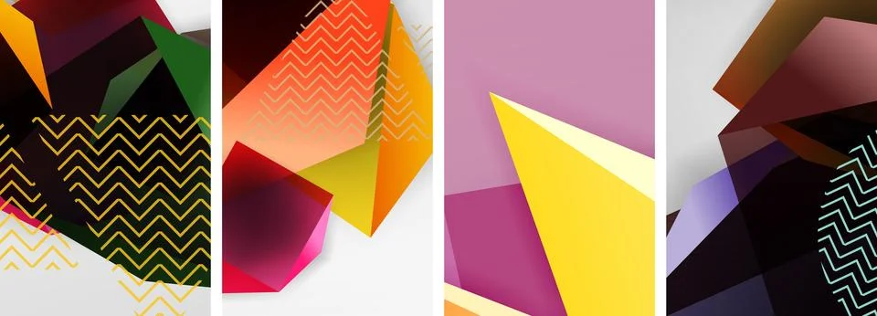 Trendy low poly 3d triangle shapes and other geometric elements background 스톡 일러스트