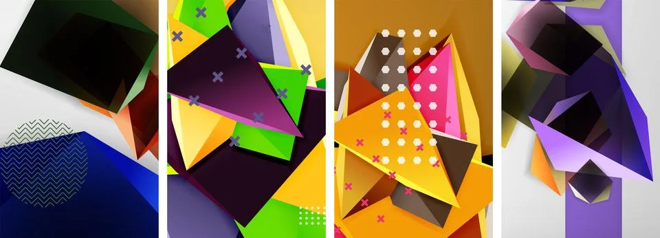 Trendy low poly 3d triangle shapes and other geometric elements background 스톡 일러스트