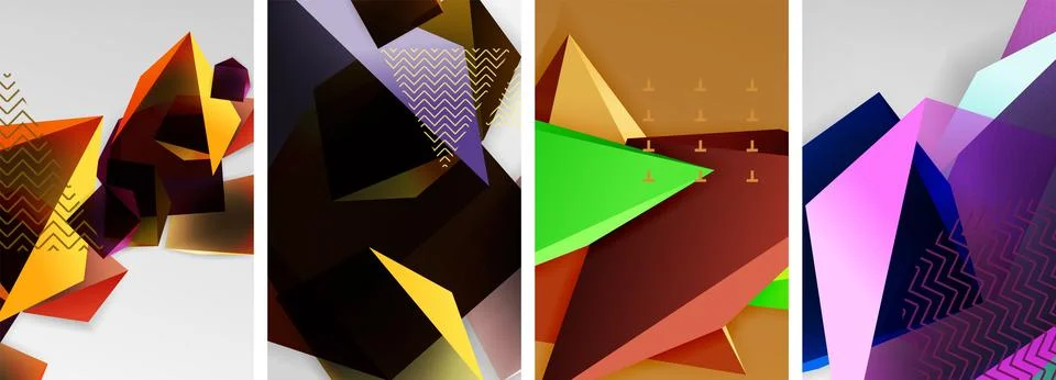 Trendy low poly 3d triangle shapes and other geometric elements background 스톡 일러스트