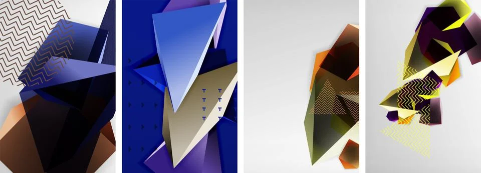 Trendy low poly 3d triangle shapes and other geometric elements background 스톡 일러스트
