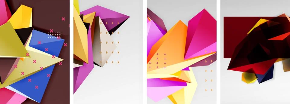 Trendy low poly 3d triangle shapes and other geometric elements background Stock Illustration