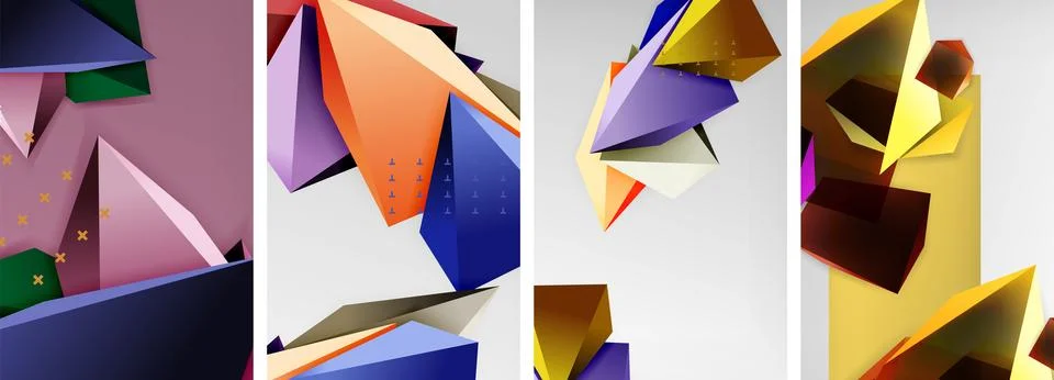 Trendy low poly 3d triangle shapes and other geometric elements background 스톡 일러스트