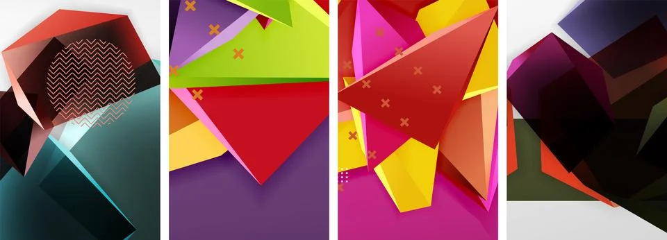 Trendy low poly 3d triangle shapes and other geometric elements background Stock Illustration