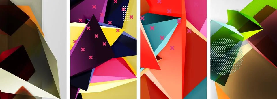 Trendy low poly 3d triangle shapes and other geometric elements background 스톡 일러스트
