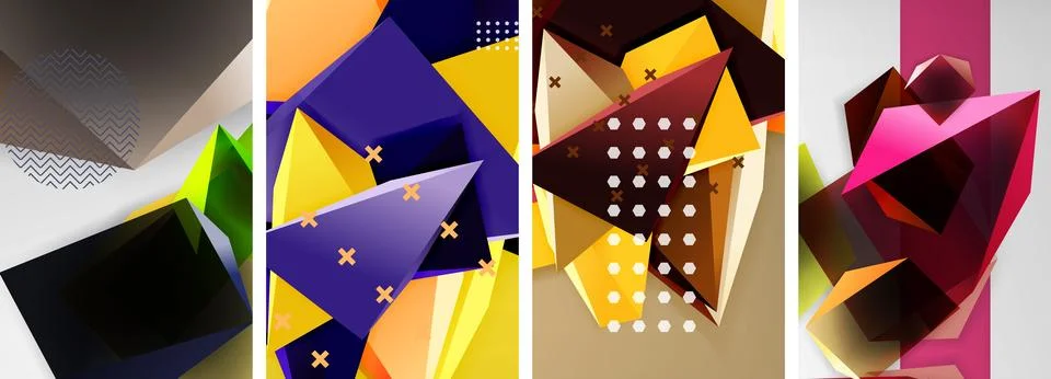 Trendy low poly 3d triangle shapes and other geometric elements background 스톡 일러스트