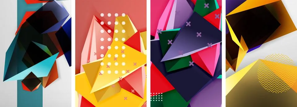 Trendy low poly 3d triangle shapes and other geometric elements background 스톡 일러스트