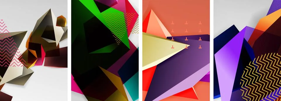 Trendy low poly 3d triangle shapes and other geometric elements background 스톡 일러스트