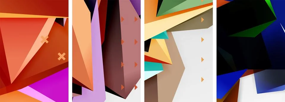 Trendy low poly 3d triangle shapes and other geometric elements background 스톡 일러스트