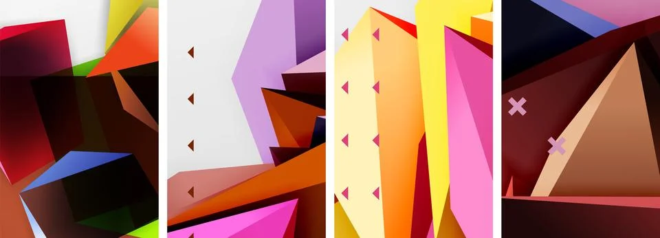 Trendy low poly 3d triangle shapes and other geometric elements background Stock Illustration