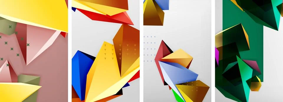 Trendy low poly 3d triangle shapes and other geometric elements background 스톡 일러스트