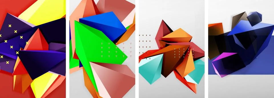 Trendy low poly 3d triangle shapes and other geometric elements background 스톡 일러스트