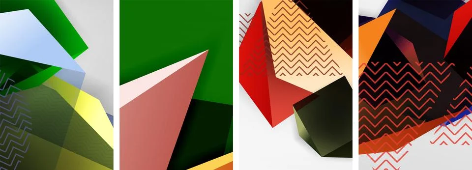 Trendy low poly 3d triangle shapes and other geometric elements background 스톡 일러스트