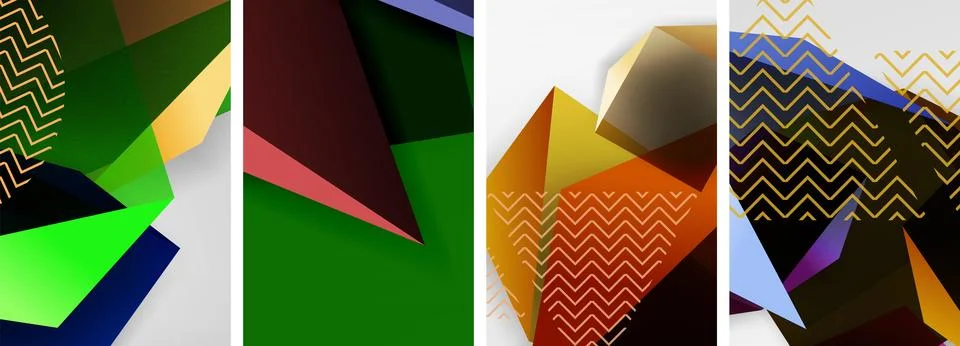 Trendy low poly 3d triangle shapes and other geometric elements background Stock Illustration