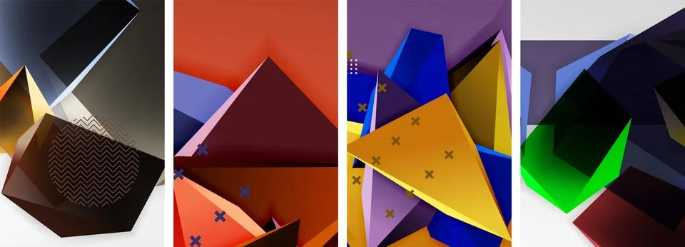 Trendy low poly 3d triangle shapes and other geometric elements background 스톡 일러스트