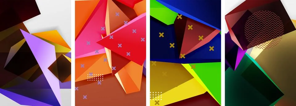 Trendy low poly 3d triangle shapes and other geometric elements background 스톡 일러스트