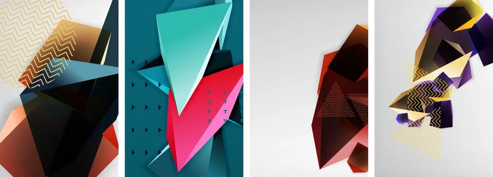 Trendy low poly 3d triangle shapes and other geometric elements background Stock Illustration