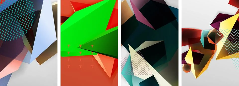 Trendy low poly 3d triangle shapes and other geometric elements background Stock Illustration