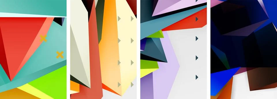 Trendy low poly 3d triangle shapes and other geometric elements background 스톡 일러스트