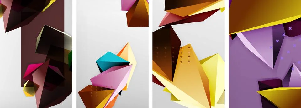 Trendy low poly 3d triangle shapes and other geometric elements background Stock Illustration