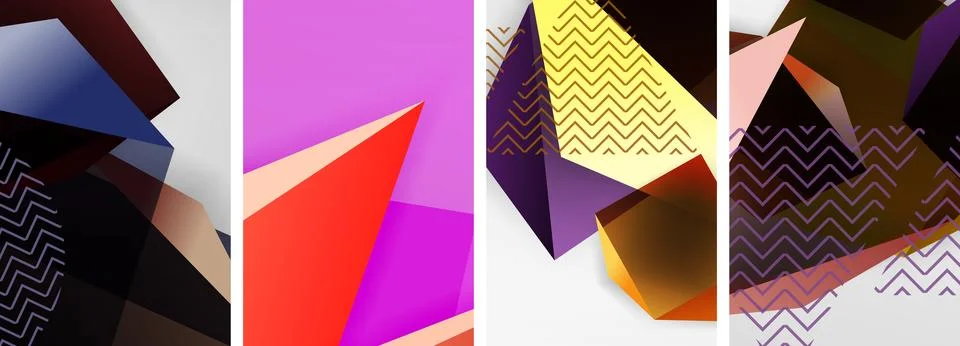 Trendy low poly 3d triangle shapes and other geometric elements background 스톡 일러스트