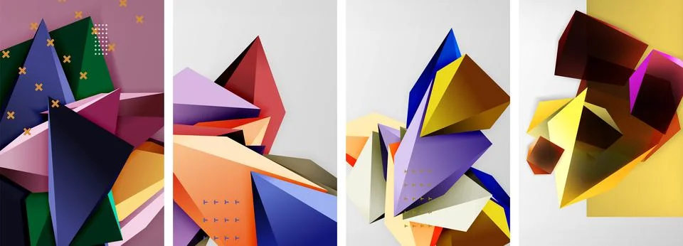 Trendy low poly 3d triangle shapes and other geometric elements background 스톡 일러스트