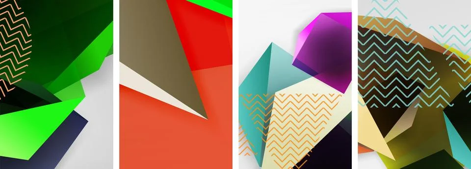 Trendy low poly 3d triangle shapes and other geometric elements background 스톡 일러스트