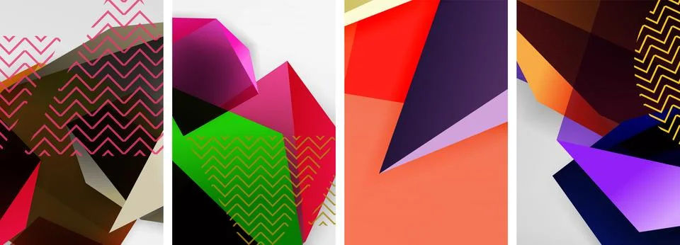 Trendy low poly 3d triangle shapes and other geometric elements background Stock Illustration