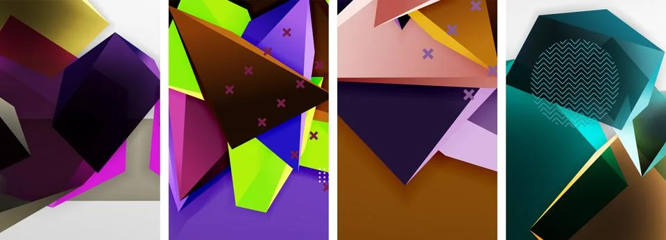 Trendy low poly 3d triangle shapes and other geometric elements background Stock Illustration