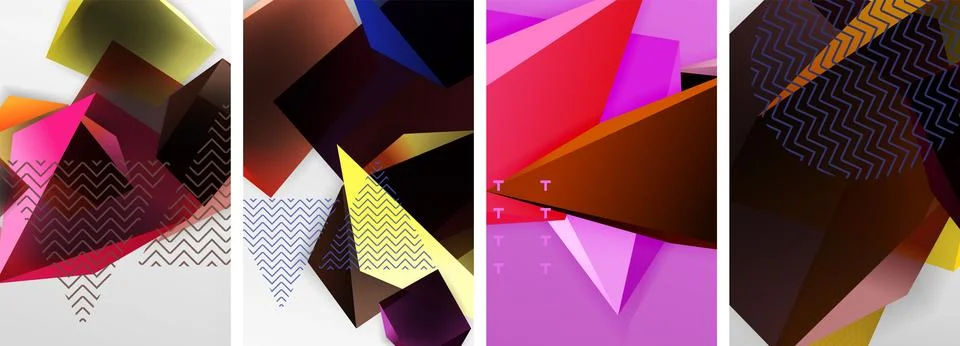Trendy low poly 3d triangle shapes and other geometric elements background Stock Illustration