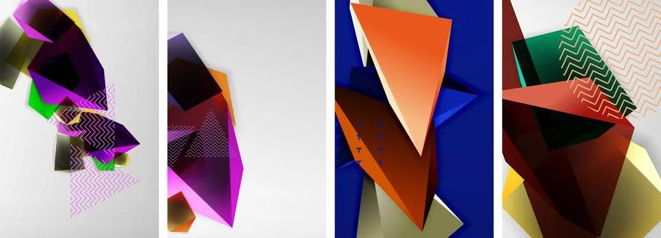 Trendy low poly 3d triangle shapes and other geometric elements background 스톡 일러스트