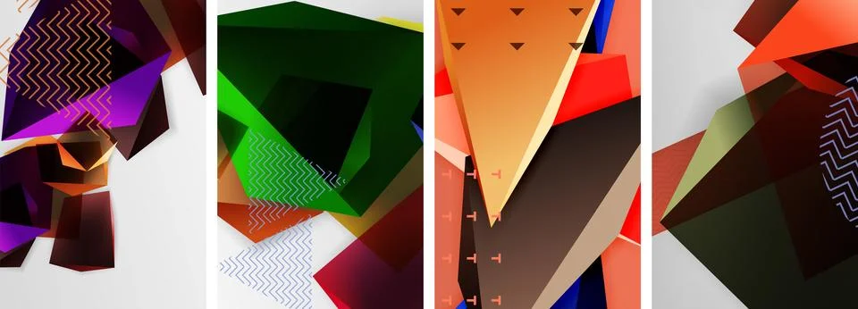 Trendy low poly 3d triangle shapes and other geometric elements background 스톡 일러스트