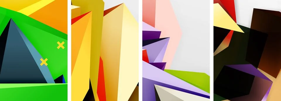 Trendy low poly 3d triangle shapes and other geometric elements background 스톡 일러스트