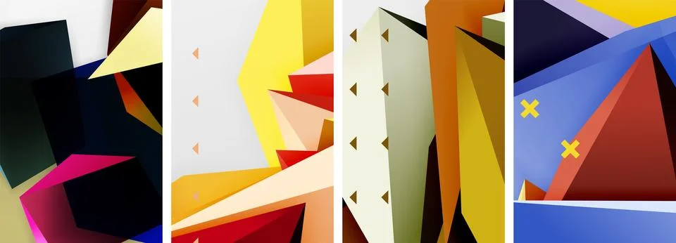 Trendy low poly 3d triangle shapes and other geometric elements background 스톡 일러스트