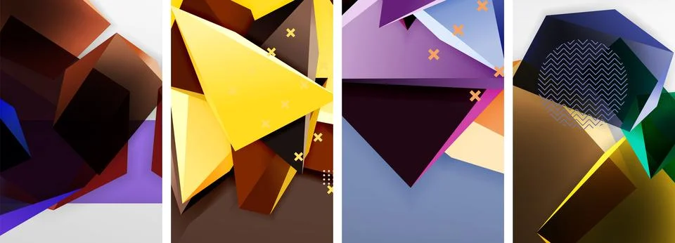 Trendy low poly 3d triangle shapes and other geometric elements background Stock Illustration