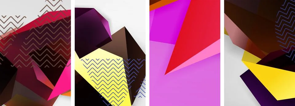 Trendy low poly 3d triangle shapes and other geometric elements background Stock Illustration