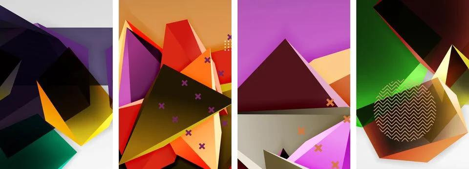 Trendy low poly 3d triangle shapes and other geometric elements background Stock Illustration