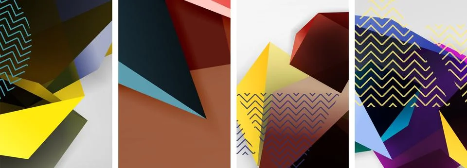 Trendy low poly 3d triangle shapes and other geometric elements background Stock Illustration