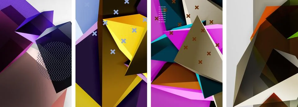 Trendy low poly 3d triangle shapes and other geometric elements background Stock Illustration