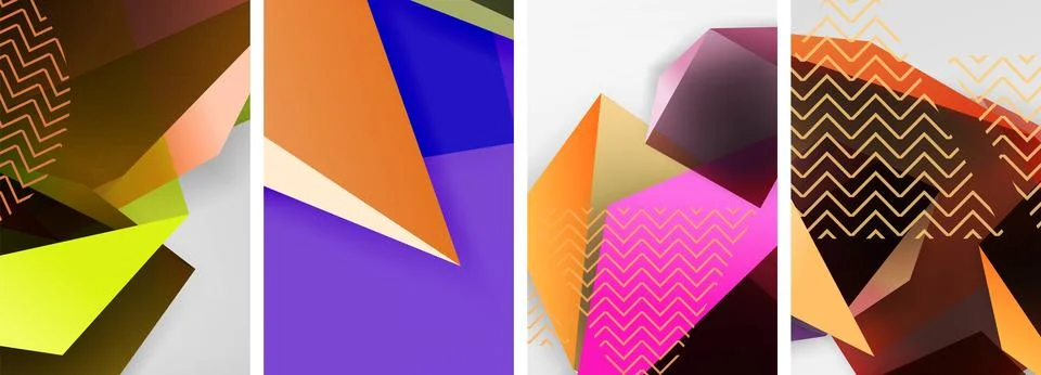 Trendy low poly 3d triangle shapes and other geometric elements background Illustrazione stock