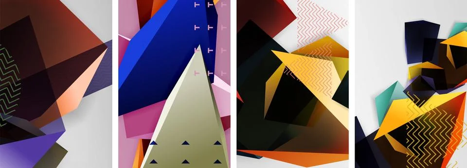 Trendy low poly 3d triangle shapes and other geometric elements background 스톡 일러스트